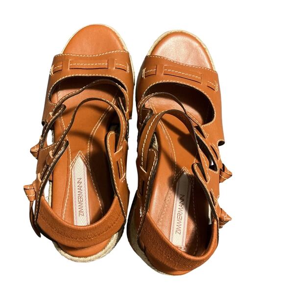 Zimmermann Tan Espadrille Leather Platform Sandals 38 US 7.5 Elastic Back - Picture 3 of 12